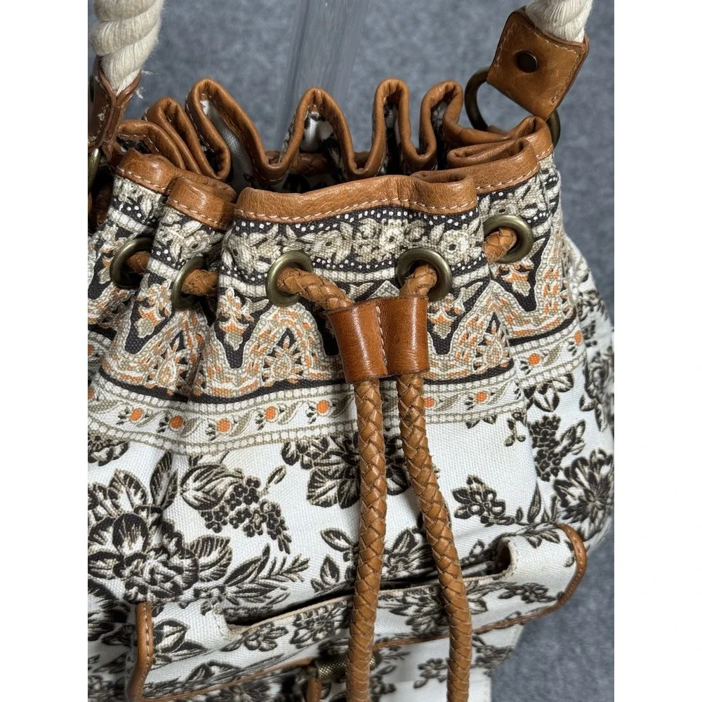 Eddie Bauer‎ Drawstring Bag Canvas Leather Vintage